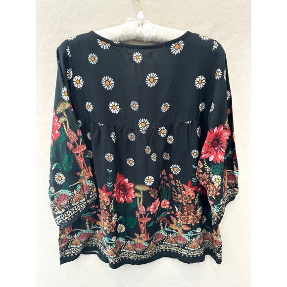 NATURAL LIFE | Maribel Floral Boho Peasant Top Black Daisy Mushroom NWT | Small - Picture 5 of 8